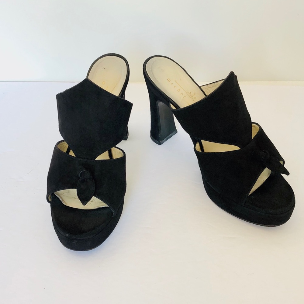 Michel Perry black suede wedge sandals